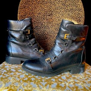 All Leather Lace Up Ankle Boots w/zip